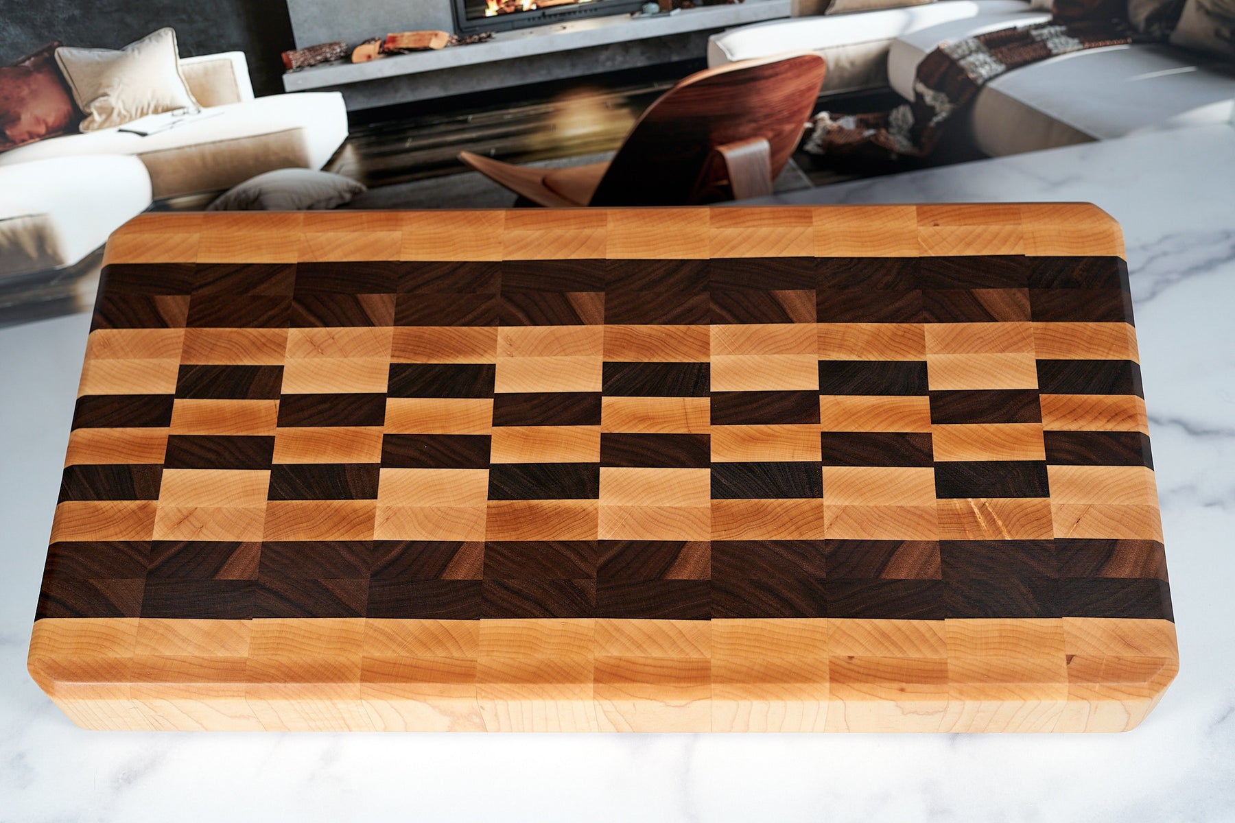 Black Walnut and Hard Maple End Grain Butcher Block - 22" x 11"