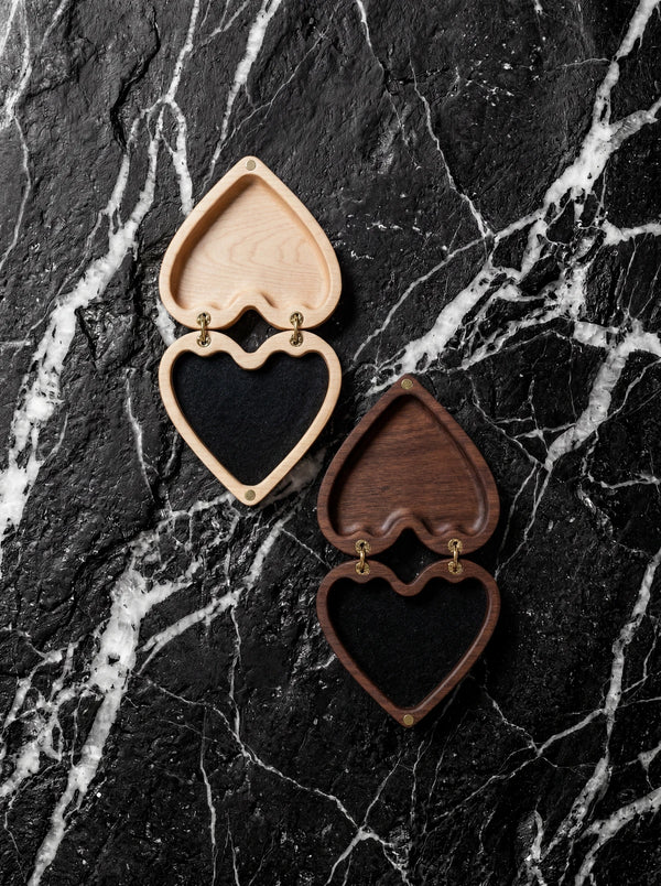 Handmade heart-shaped wood keepsake box in hard maple or walnut.
