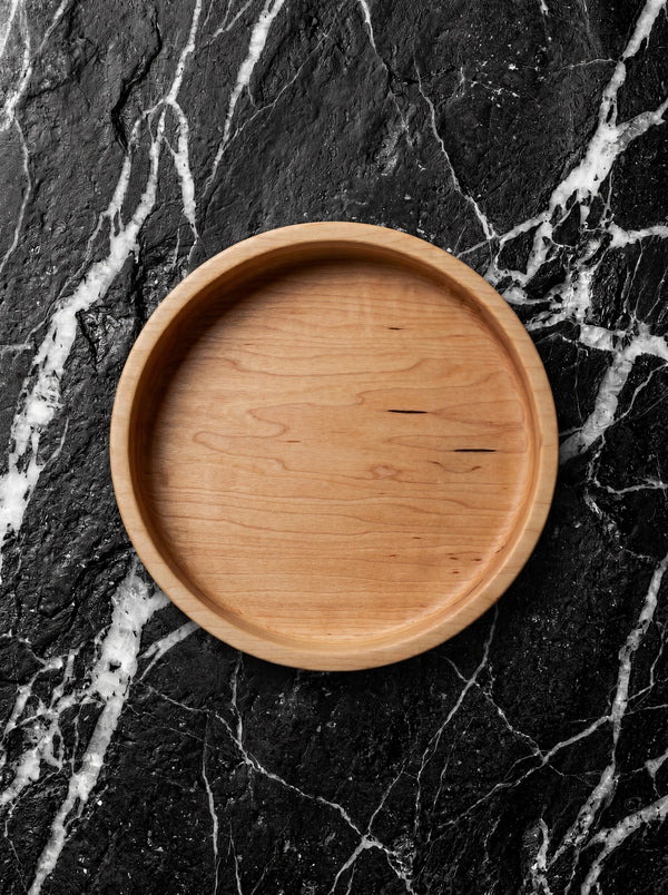 Handmade round hard maple wood valet catchall tray.