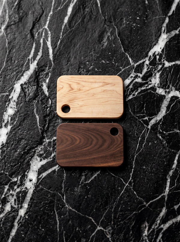 Handmade small wood cutting board in hard maple or American walnut.