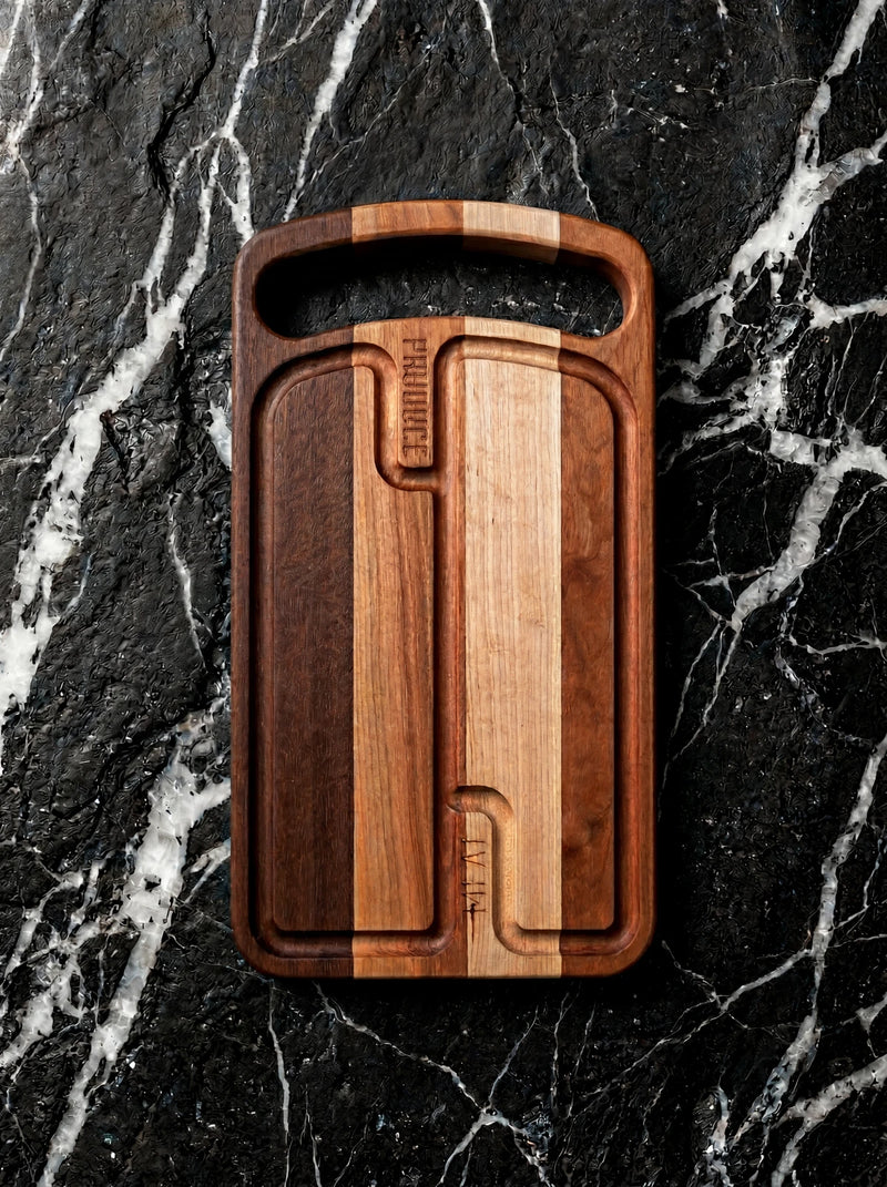 Black Walnut, Maple and Cherry Duo-Zone Cutting Board - 16"x9.5"