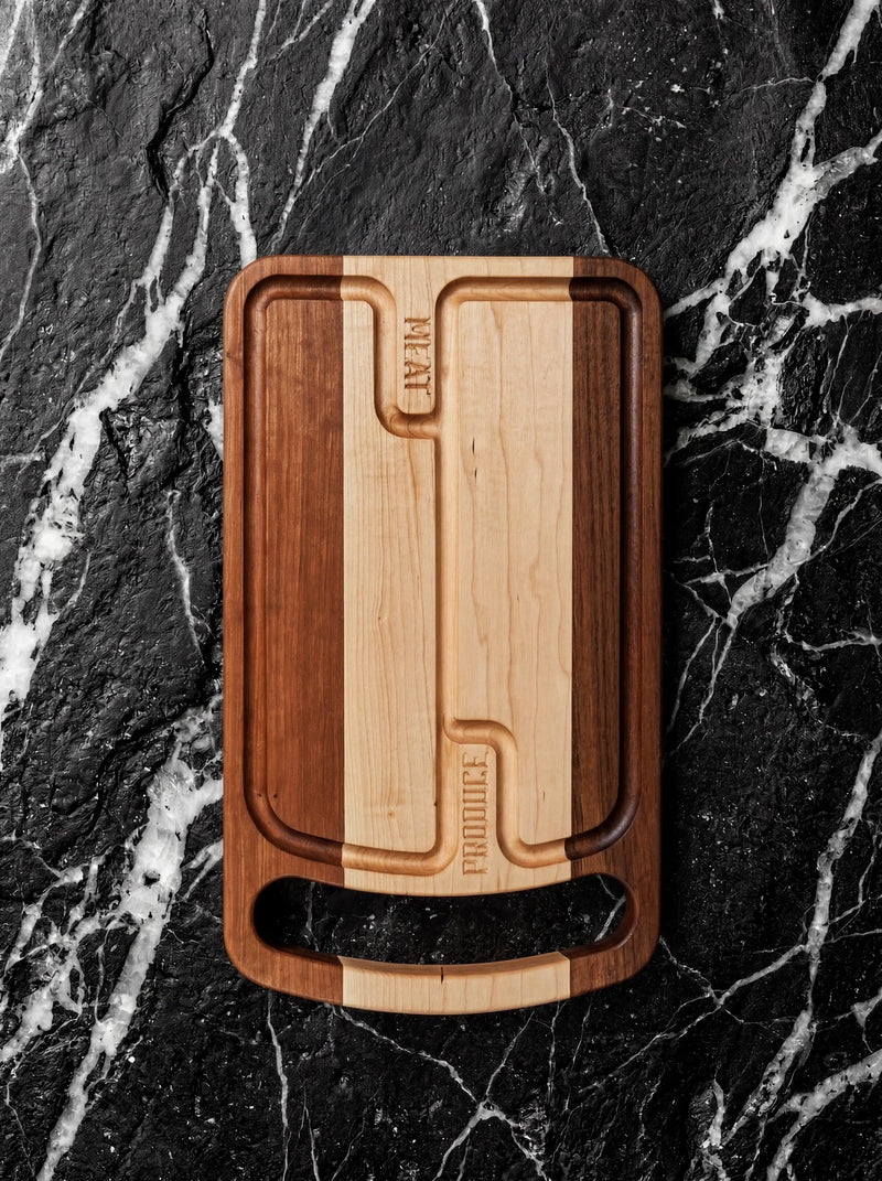 Black Walnut, Maple and Cherry Duo-Zone Cutting Board - 16"x10"