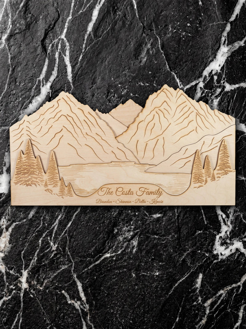 Family Mountains Wooden Commemorative Wall Art