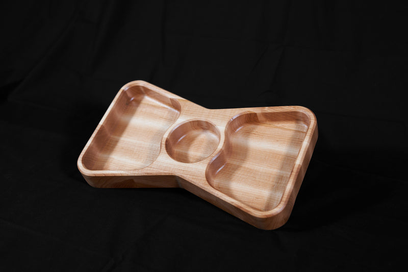 Hard Maple serving tray from Kineo Mountain Woodsmithing, 15x9 inches, showcasing smooth wood surface and raised edges.