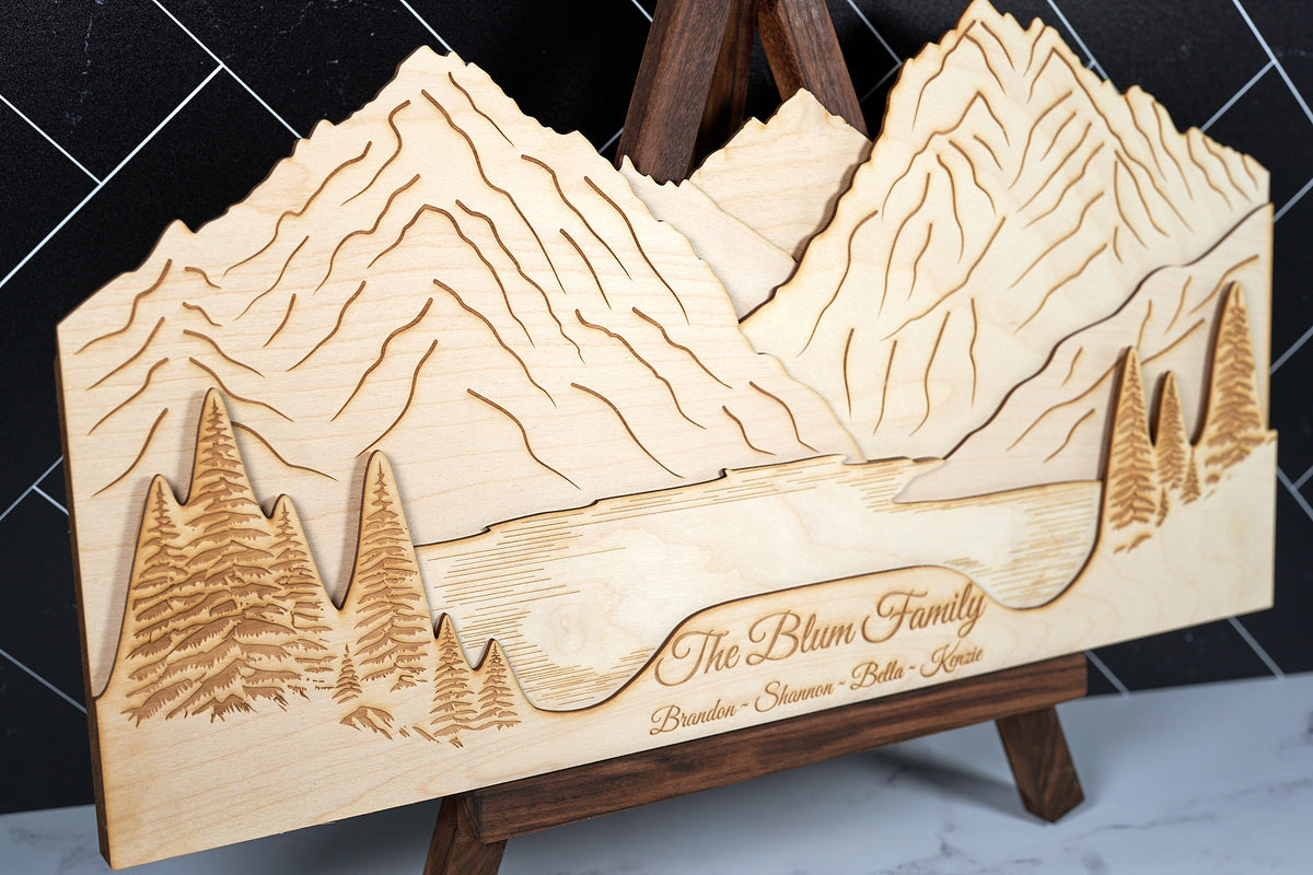 Family Mountains Wooden Commemorative Wall Art