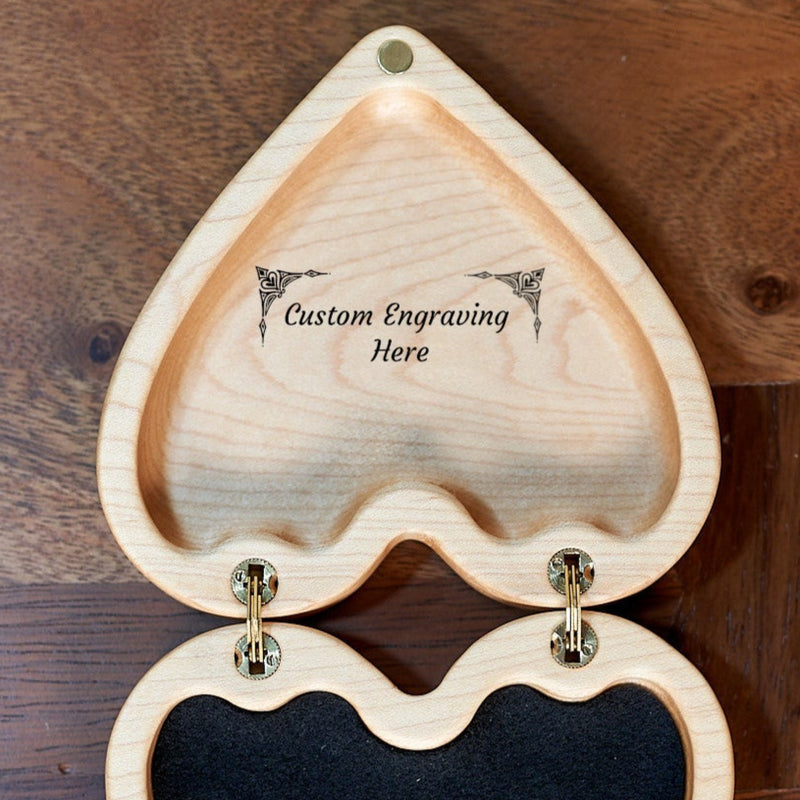 Laser engraved keepsake box lid interior by Kineo Mountain Woodsmithing with custom design or message.