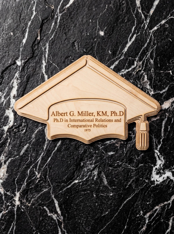 Personalized wood college degree graduation wall art in Baltic birch.