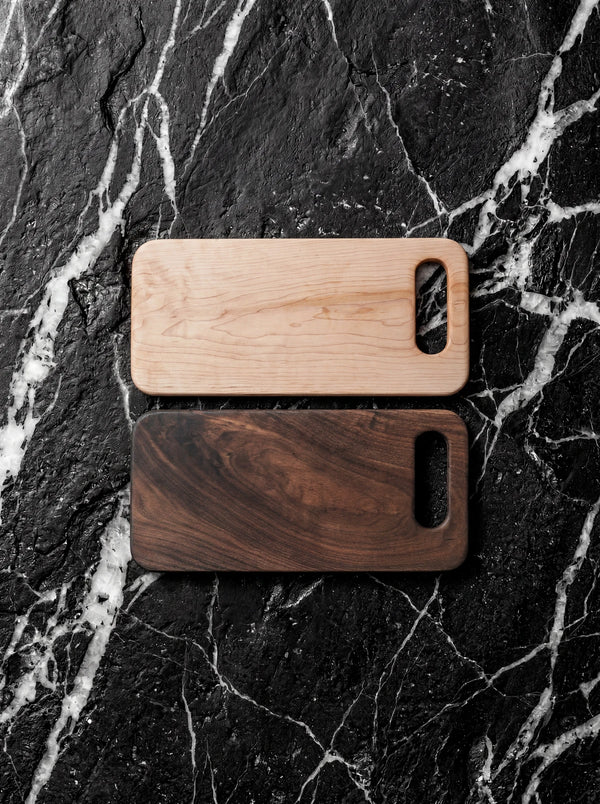 Handmade wooden bread board in hard maple or American walnut.