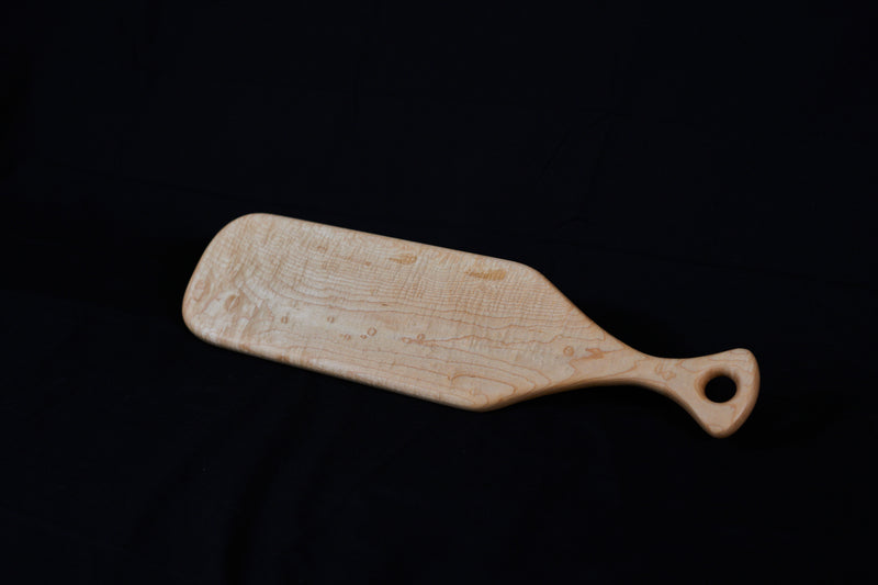 Curly hard maple charcuterie board by Kineo Mountain Woodsmithing, 21-inch by 5.5-inch serving platter with natural wood grain